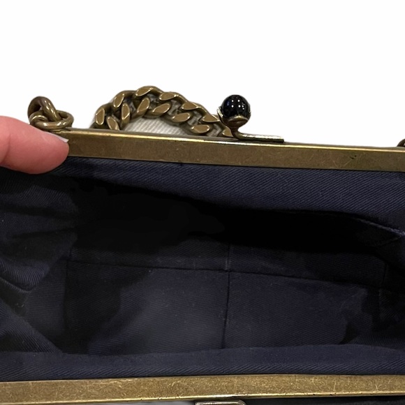 J Crew Kisslock Frame Black Silk Clutch with Chain - Picture 4 of 6